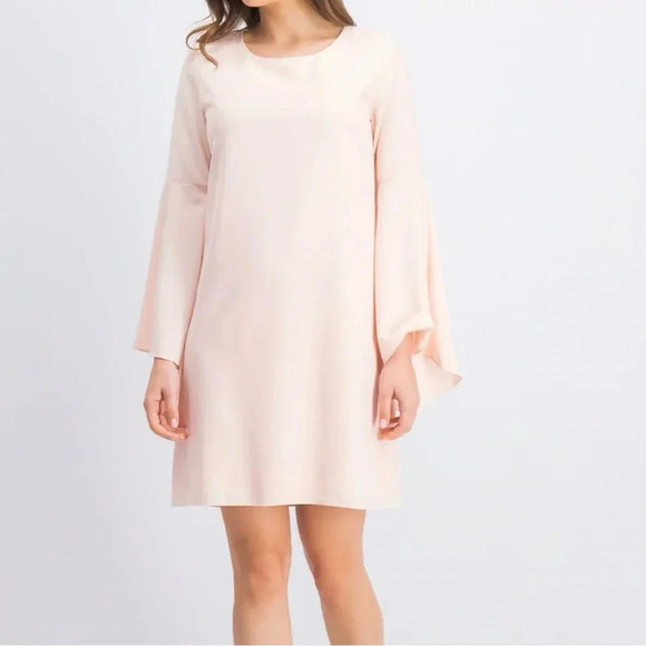 Bar III Women Bell Sleeved Shift Dress Ballet Pink Size L Lined Cocktail Flowy - Picture 2 of 13